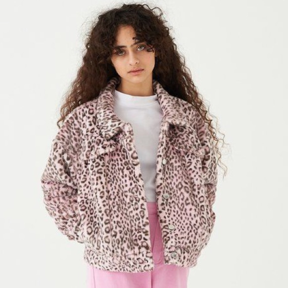 Lazy oaf pink leopard fur jacket